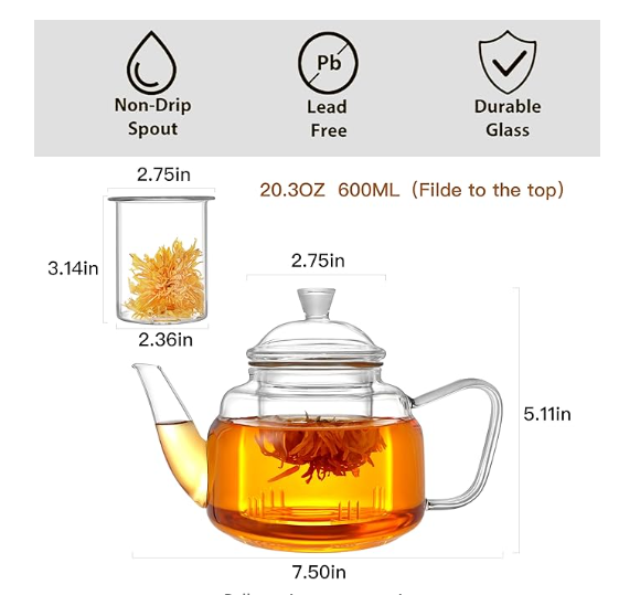 Small Glass Teapot with Removable Infuser