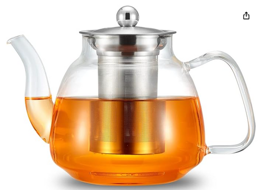 42oz/1250ml Glass Tea Kettle，Glass Teapot with Removable Stainless Steel Infuser