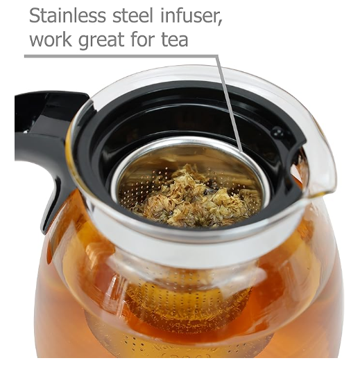 Glass Teapot with Removable Infuser & Protection Base, Tea Maker Serving Pot for Blooming Tea Loose Leaf Tea - 1350ml/47oz