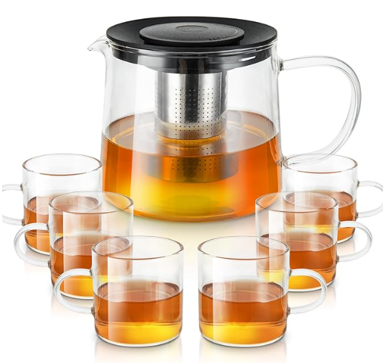 Glass Teapot 51oz/1500ml with 6 Pack Tea Cups Gift Set