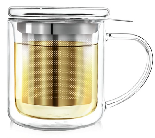 Personal Tea Maker - Insulated Heatproof Glass Cup with Loose Tea Infuser and Lid/Coaster – Tea Connoisseur's Choice – Borosilicate Glass Infusion Mug