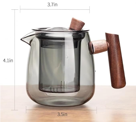 Glass Teapot,18.6oz/550ml Glass Tea Kettle With Wooden Handle