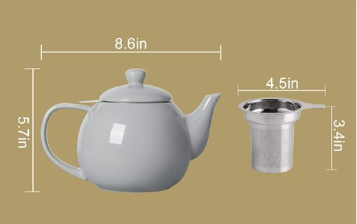 Porcelain Teapot with Removable Stainless Steel Infuser,Microwave